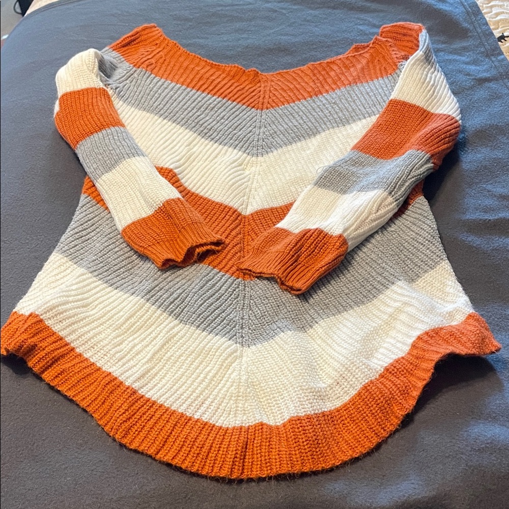 Striped Orange, Gray, and White Women's Sweater